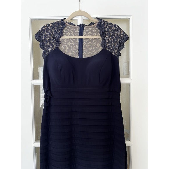 Women's Navy Blue Long Mermaid Cap Sleeve Chiffon Maxi Formal Wedding Dress 14 - Picture 3 of 12